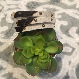 Black white zebra leather cuff stud bracelet Zion